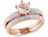 Morganite 4/5 Carat (ctw) with Diamond 1/3 Carat (ctw) Bridal Wedding Set Engagement Ring 10K Pink Gold